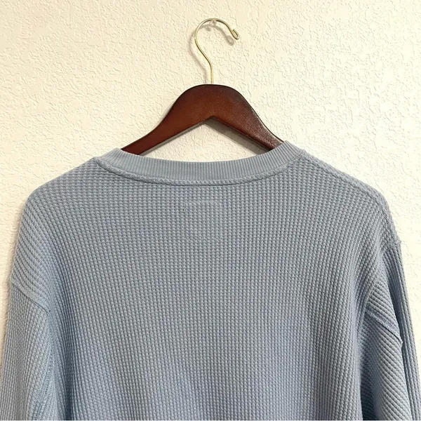 Aerie Womens Top Shirt Light Blue Waffle Knit Long Sleeve Comfort Size Medium - Image 4