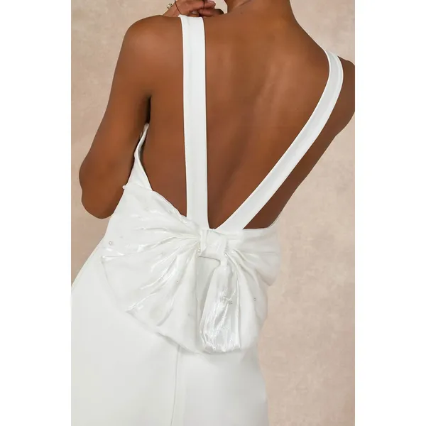 NEW Lulus Romantic Glow White Backless Pearl Bow Wedding Gown Maxi Dress XL - Image 9