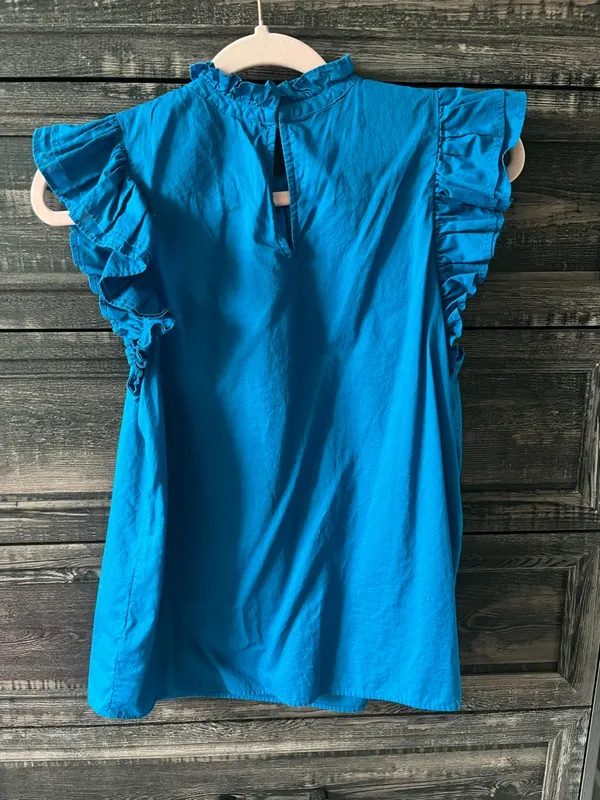 Express Blue/Teal Flutter Ruffle Sleeve blouse size small - Image 3