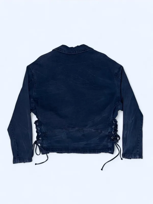 Free People Denim Oversized Rebel Motorcycle Jacket streetwear punk grunge M - Image 5