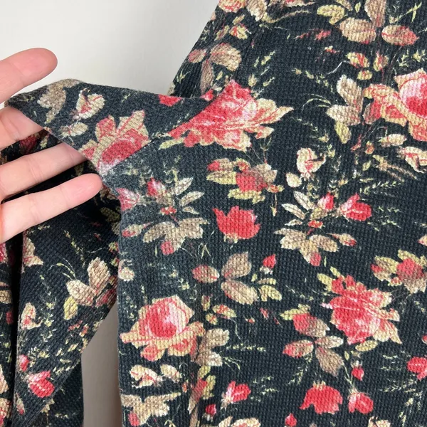 Anthropologie Pilcro Thermal Top Womens XL Split-Neck‎ Floral Waffle Knit Boho - Image 5