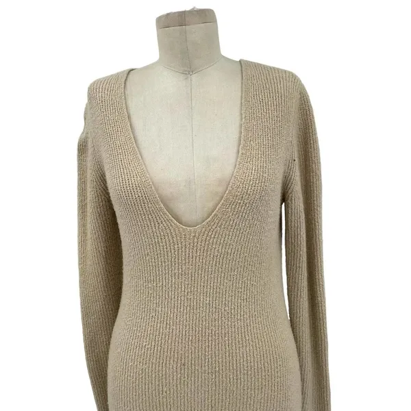Aritzia‎ Wilfred Camel Tan V-Neck Long Sleeve Sweater Midi Dress Size Small - Image 2