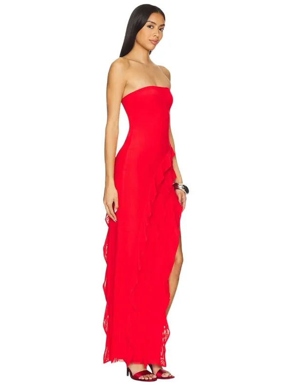 AFRM x REVOLVE Siobhan Dress in Risky Red Small New Womens Strapless Long Maxi - Image 3