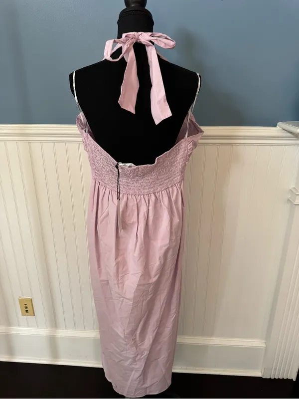 NWT Self Contrast Pink Halter Neck Backless Maxi Dress w/ Side Slit ~ Size Large - Image 5