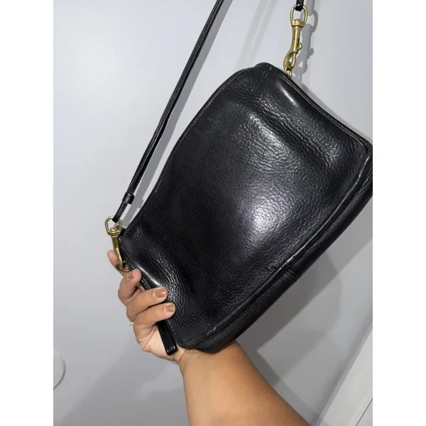 VTG Coach 70's Basic Bag Made in NYC USA Black Leather Clutch Wristlet Crossbody - Image 8