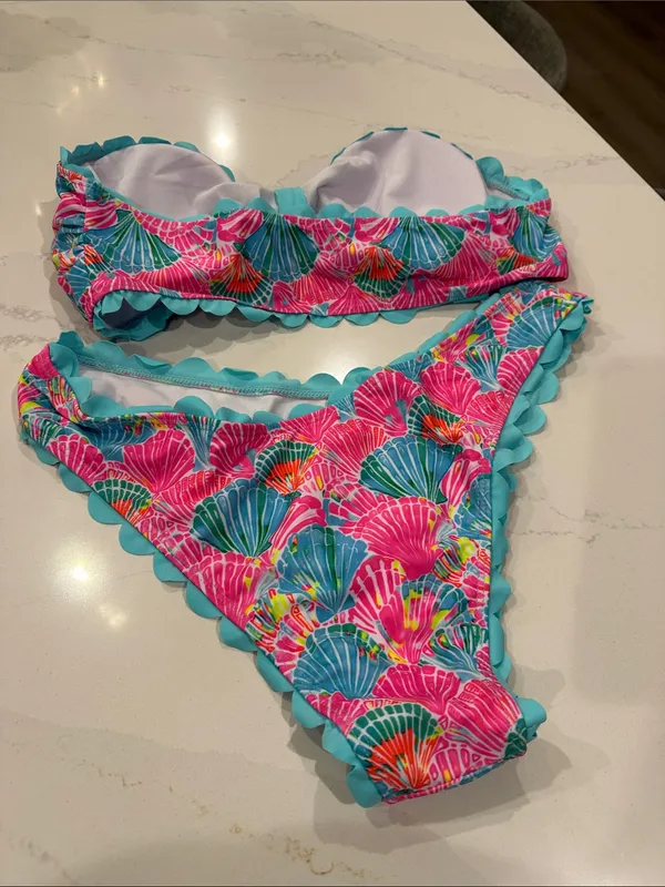 SHEIN XL bright beautiful shell scalloped edge bikini set NEW - Image 2