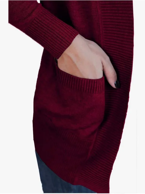Women's Open Front Long Sleeve Cardigan - Burgundy - Image 3
