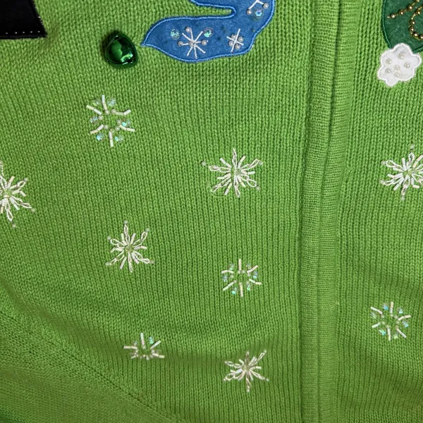 Tiara International Womens Size Large Christmas Cardigan Green Snowman Beaded - Image 16