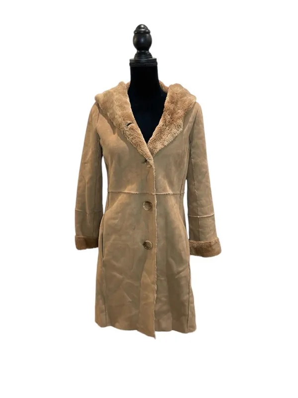 Calvin Klein Tan Hooded Faux Shearling Peacoat - Image 4