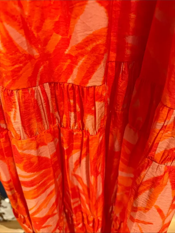 Taylor Red Orange Tropical Tiered Maxi Dress XS - Image 4