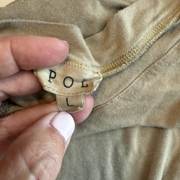Anthropologie POL Distressed‎ V-Neck Tee Sz LG Tan Stretchy Long Lightweight - Image 3