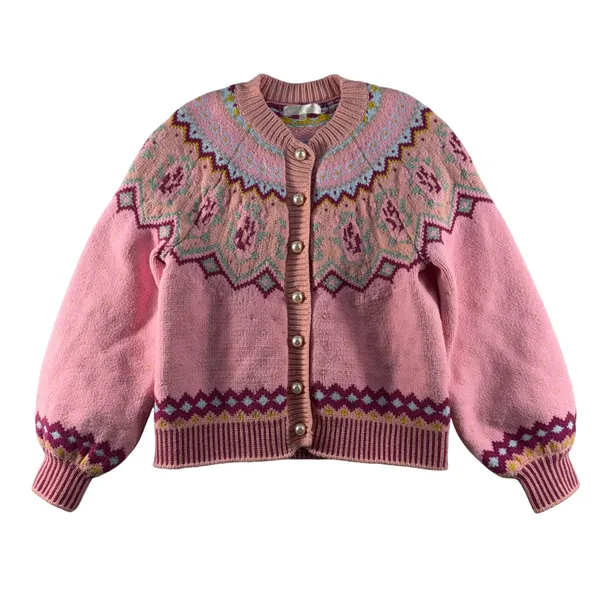 LOVESHACKFANCY S Small Honeypie Boyfriend Cardigan Sweater Pearl Buttons PInk - Image 2