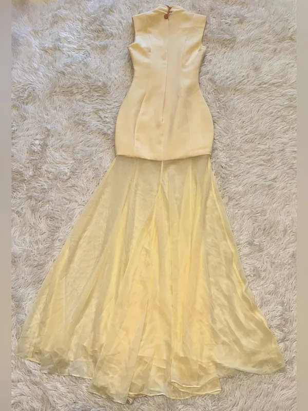 NEW HOUSE OF CB Raphaella Sleeveless Stretch Crepe Yellow butter Gown sz XS - Image 8