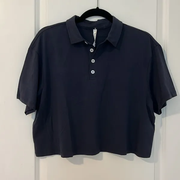 NWT Fabletics Classic Navy Boxy Short Sleeve Polo Shirt Size Medium Blokecore - Image 12