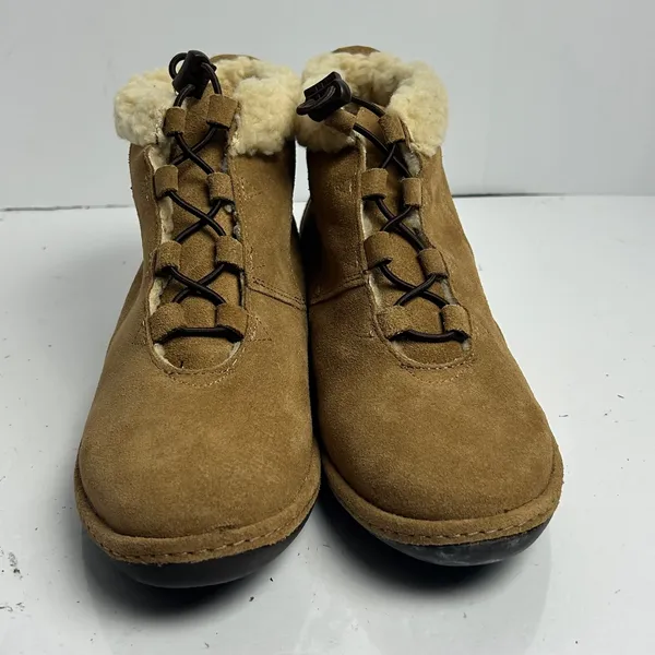 Lands End Womens Chalet Shearling Bootie Dark Chestnut Suede Ankle Boots Size 9 - Image 4