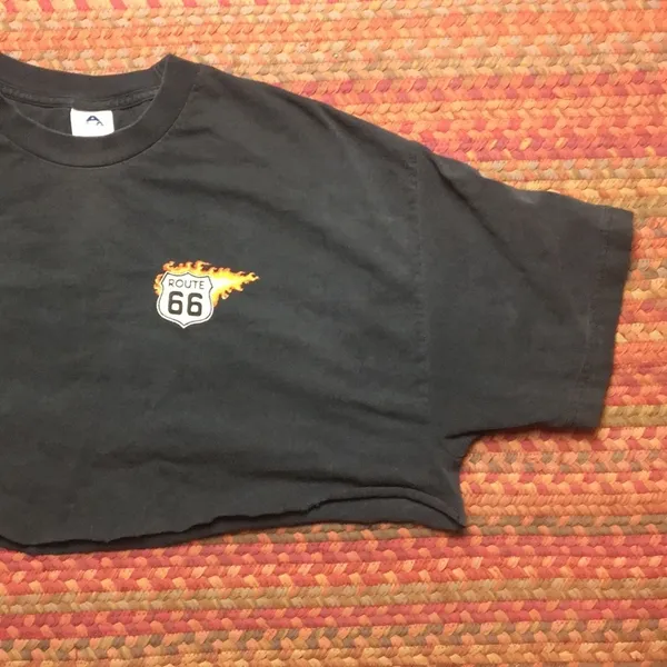 ROUTE 66 BIKER EAGLE MOTORCYCLE CROP TOP CUT OFF TEE - Image 2