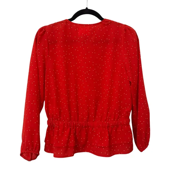 MCGUIRE Polka Dot‎ Peplum Blouse Red Small - Image 2