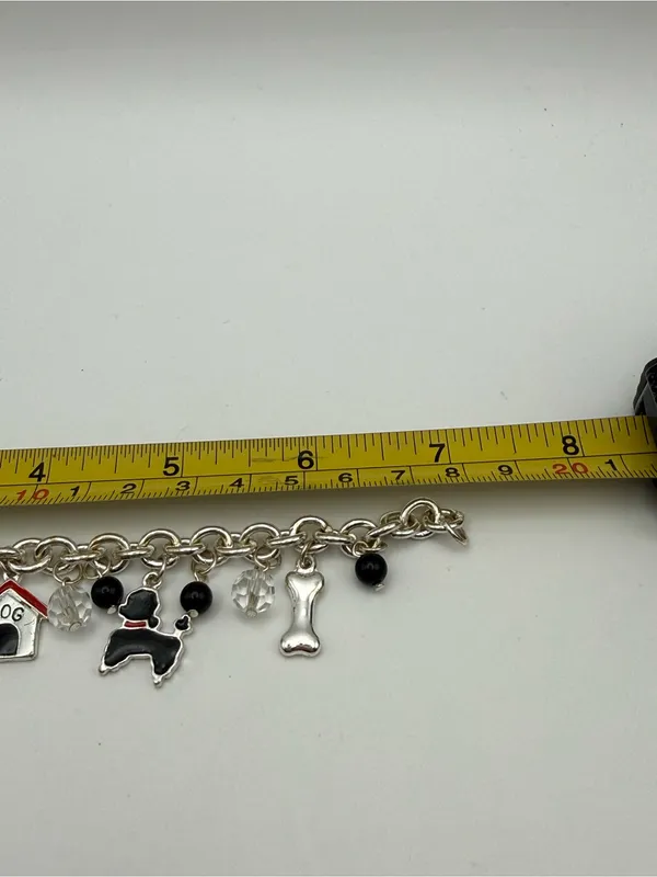 Dog Charm Bracelet Poodle Doghouse Bone Silver Tone Cute Gift - Image 3
