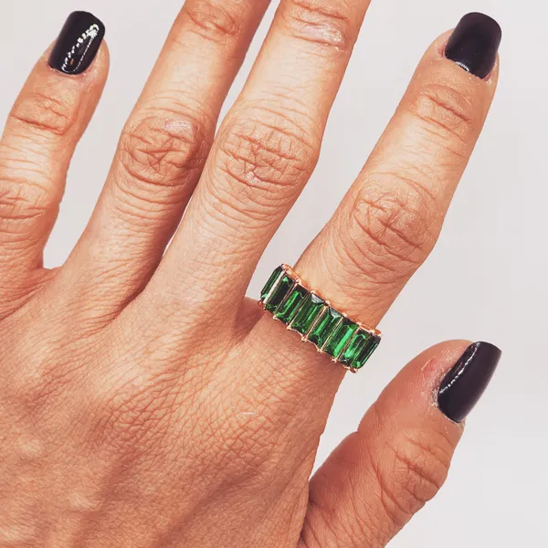 Boutique Gold Ring Green Baguette Cut Stones - Image 3