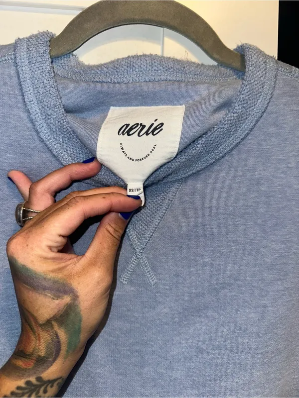 Aerie Fleece + Terry Cloth Sleeves Oversized Crewneck Sweatshirt. - Image 3