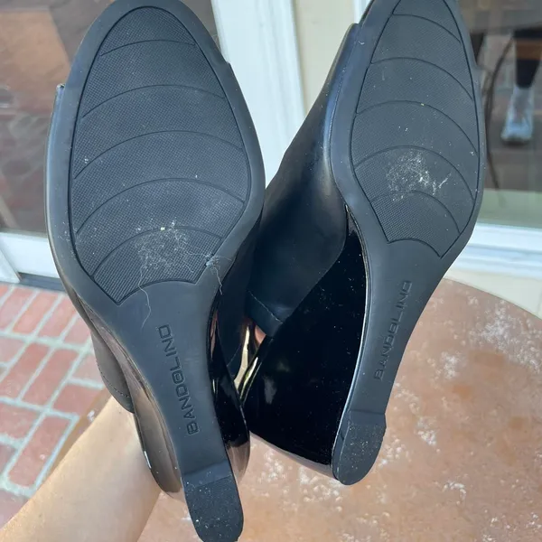 Vintage 90s retro black block heel mule sandals sz 8 - Image 3