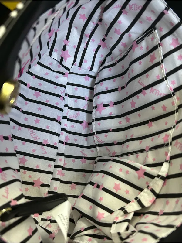Betsey Johnson Graffiti Print Black Shoulder Bag With Pastel Striped Bow - Image 14