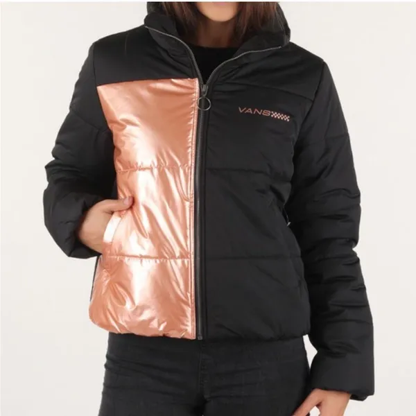 Womens New Vans Foundry Metallic Black & Pink Puffer Jacket - Image 3