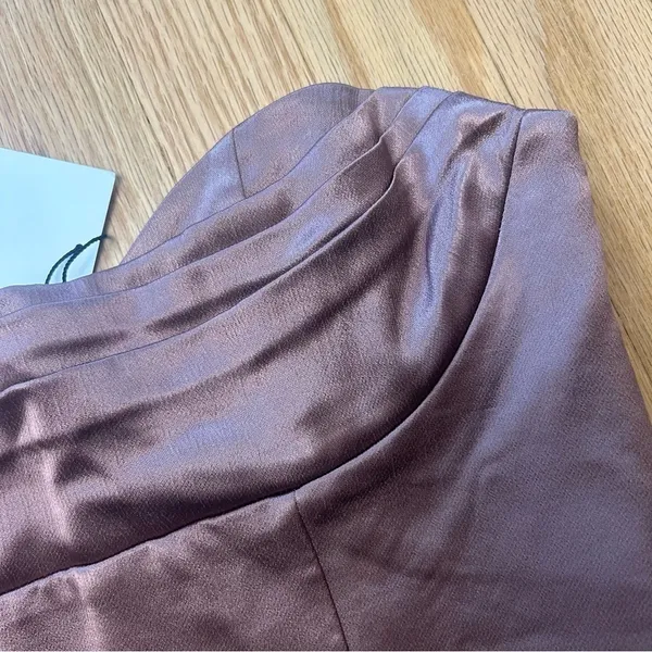 NWT Zara Satin Bandeau Mauve Rose Pleated Strapless Crop Top Size Medium - Image 7