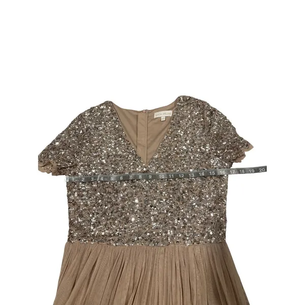 Maya Deluxe (ASOS) Women's Size 6 V-neck Maxi Tulle Dress Chic Sequin Bodice - Image 5