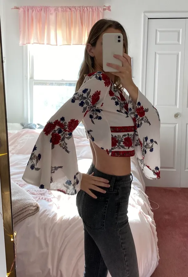 Floral Bell Sleeve Crop Blouse Multi - Image 5