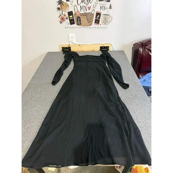 Abercrombie Women's Black Sheer Chiffon Pleated Long Sleeve Maxi Dress Size ST - Image 2