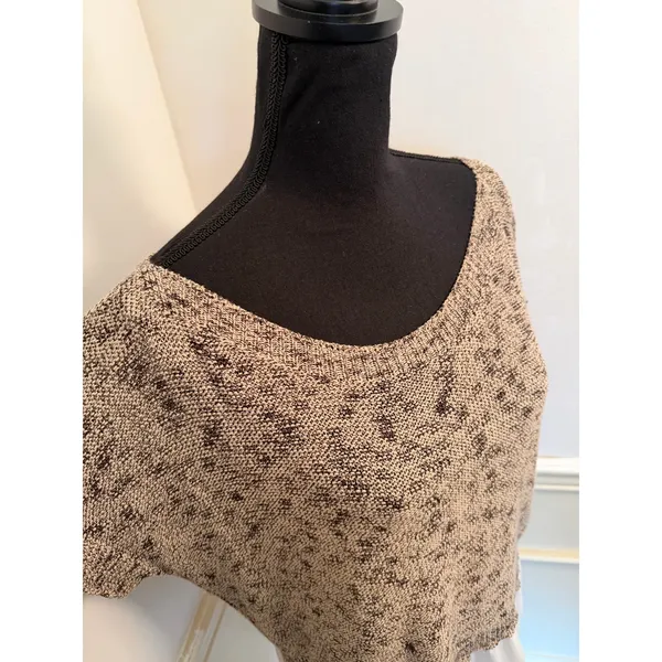 MOTH by Anthropologie Mixed Media Marled Knit Layered Chiffon Hem Top Neutral - Image 3