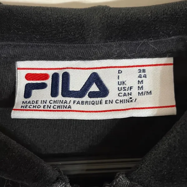 Fila Womens Black Velour Quarter Zip Hoodie Silver Logo Long Sleeve‎ Pullover M - Image 5