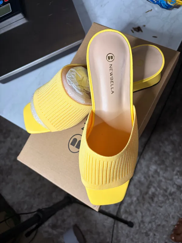 NEWBELLA Yellow Knit Slide SandalNEWBELLA Yellow Knit Slide Sandals Women's Size - Image 4