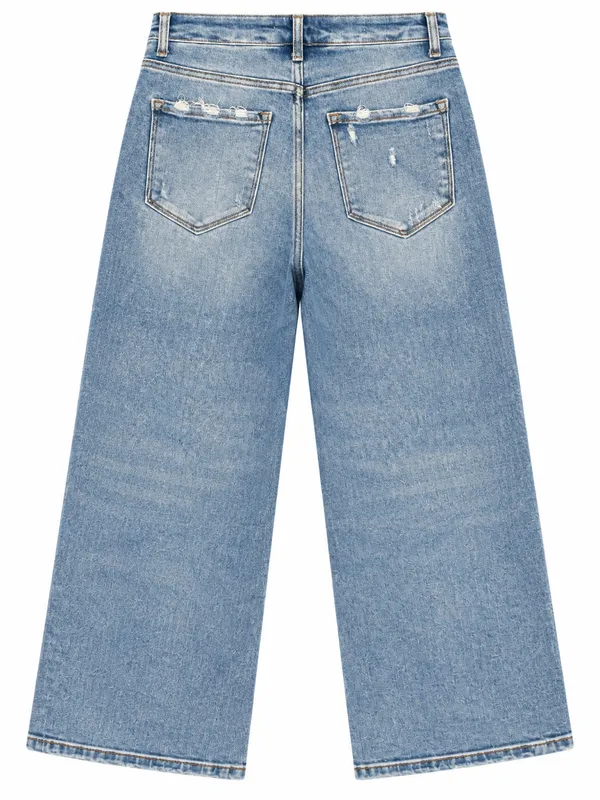 Lovervet by Vervet Jeans 30 High Rise Cropped Wide Leg Light Wash Denim - Image 3