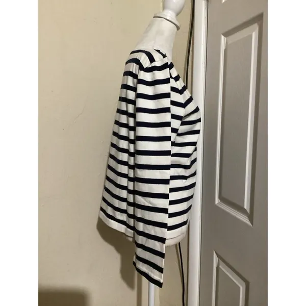 J. Crew Classic Mariner Cloth Boatneck T-Shirt in Stripe Beige Navy Blue S - Image 3