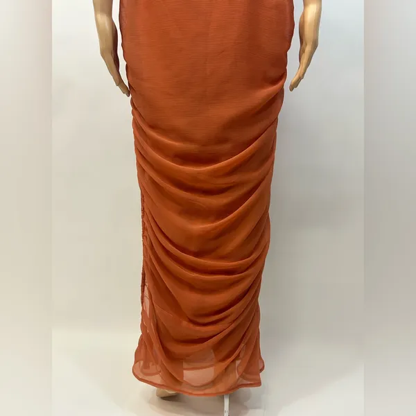ASOS Orange Maxi Dress with Ruched Skirt Size 6 - Image 9