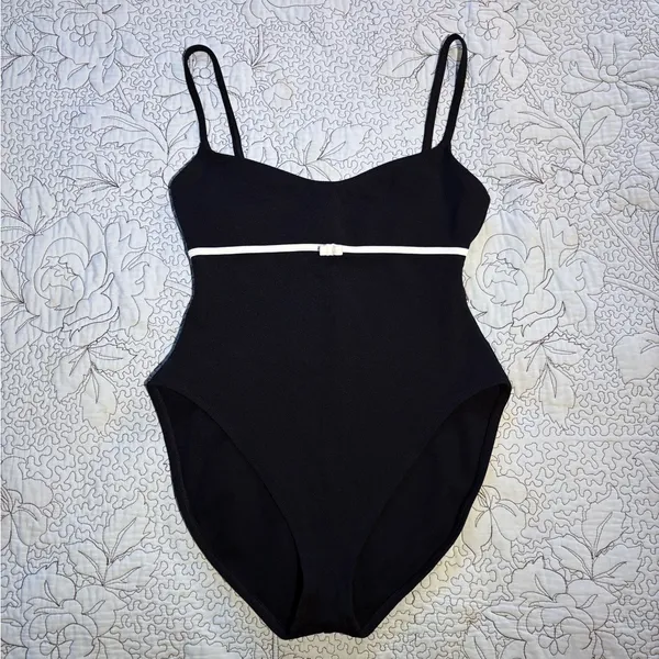 Vintage Oscar de la Renta Black White Bow One Piece Swimsuit Sz 14💛 - Image 11