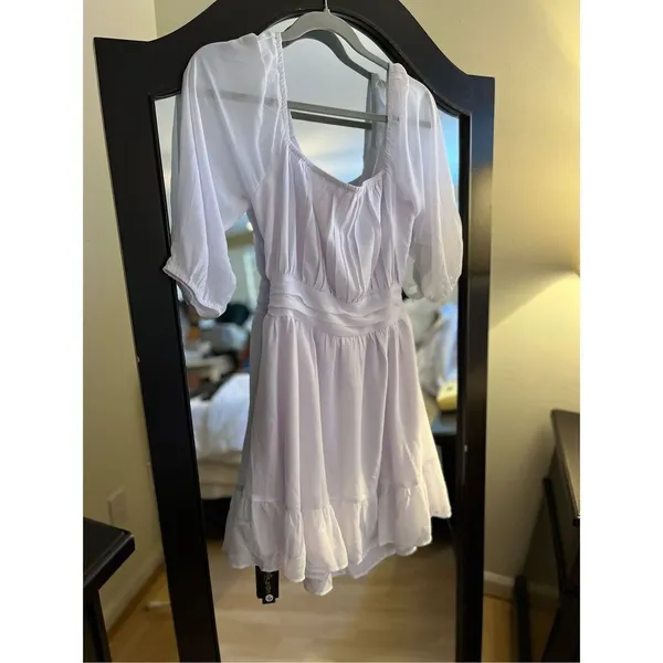 NEW Tie Back Half Lantern Sleeve Dress Ruffle Square Neck 2X White Size XXL - Image 6