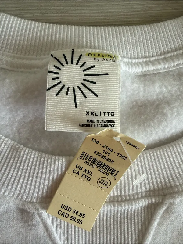 Offline by Aerie Cloud Fleece Sweatshirt White XXL NWT - Image 5