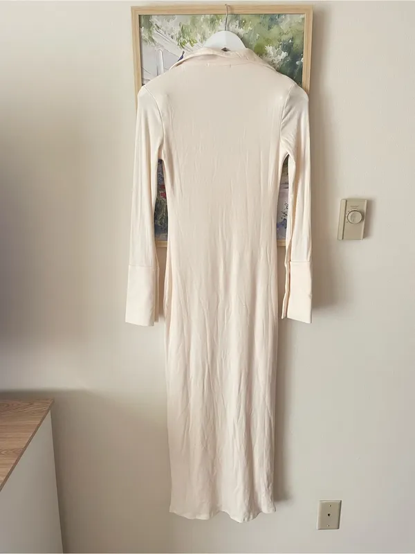 The Line By K Candela Flared Sleeve Maxi Ribbed Zipper Dress Vanilla Medium - Image 10