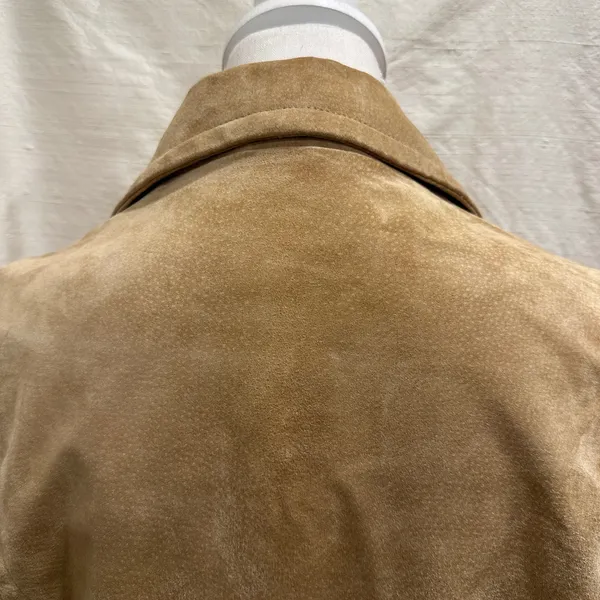 Y2K Live a Little Tan Suede Leather Double Breasted Pea Coat Jacket Small Preppy - Image 8