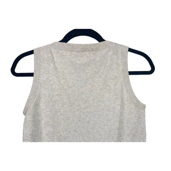 ZARA Sleeveless Cotton Knit Sweater Vest Rib Trim Pullover Lightweight L Cream - Image 5