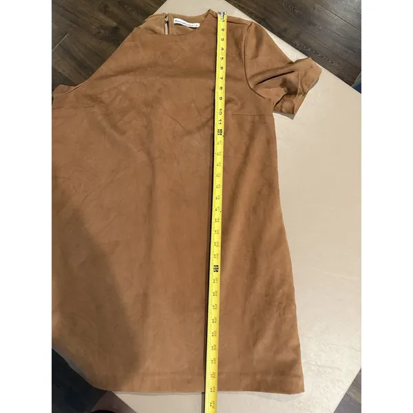 Abercrombie & Fitch Faux Suede Mini Dress Brown / Tan Large T-shirt Short Sleeve - Image 8