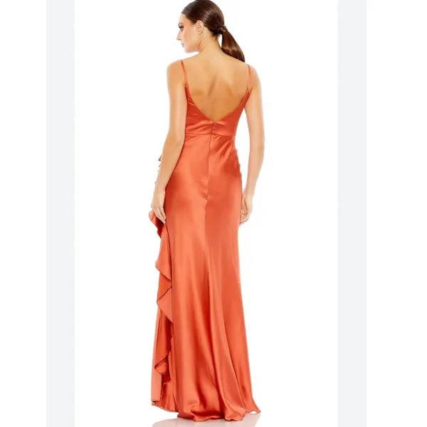 Mac Duggal 68551 Ruffle Slit High Waist Dress spice orange size 0 UB - Image 8