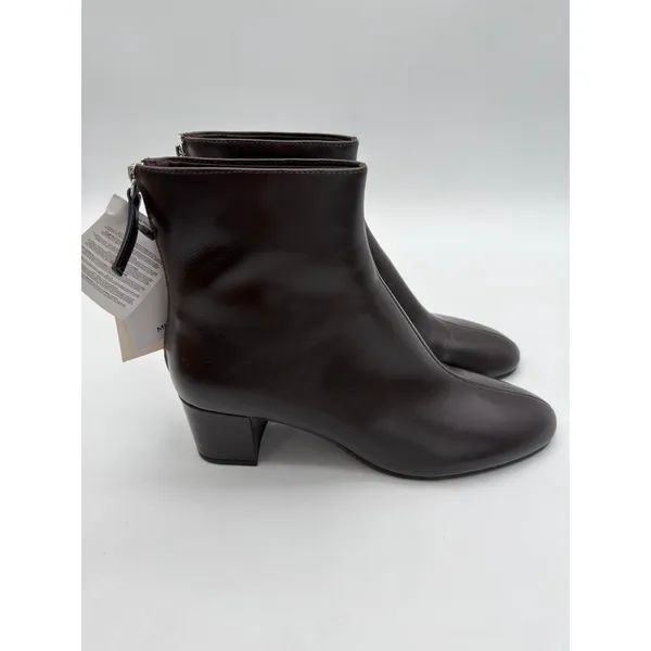 Mango Claro Chocolate Brown Mini Block Heel Leather Round Toe Ankle Boots 8.5 - Image 3