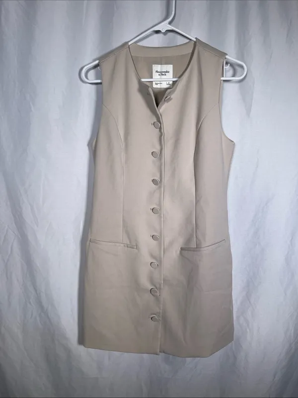 Abercrombie & Fitch Womens Mara Button Front Vest Mini Dress Cream Small - Image 2