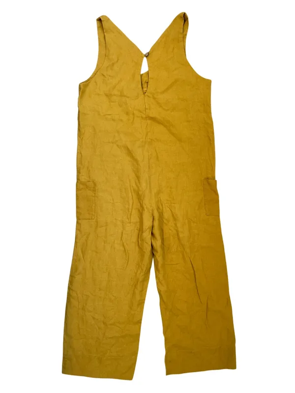 Wear By I Love Jumpsuit Linen V-Neck Sleeveless Mustard Yellow Crop Linen Size M - Image 3