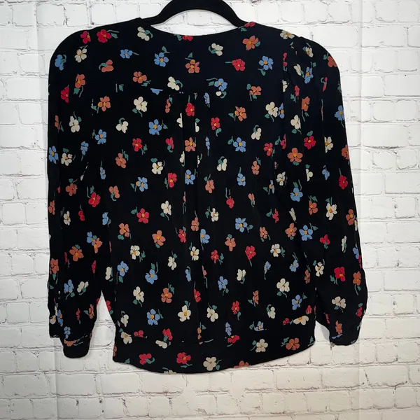 Madewell Womens Floral Wrap Side Tie Top Black‎ Multi Color Viscose Size M - Image 5