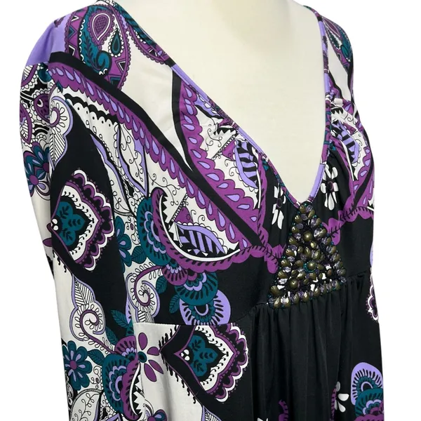 ECI Y2K Babydoll Tunic Dress L Purple Paisley Studded Top Fairy‎ Whimsygoth Boho - Image 3